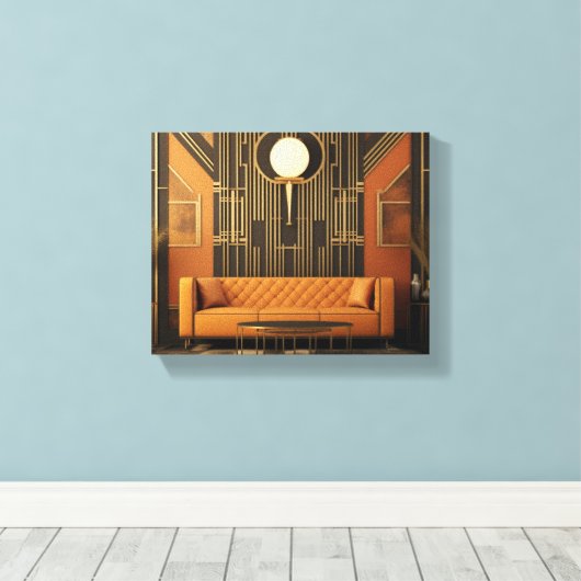 Living 2 Art Deco Uitgerekte Canvas Print (Insitu (Houten vloer))