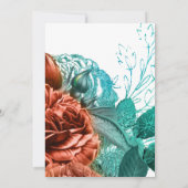 Living Coral and Blauwgroen Wedding Invitation Kaart (Achterkant)