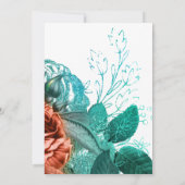 Living Coral and Blauwgroen Wedding Invitation Kaart (Achterkant)