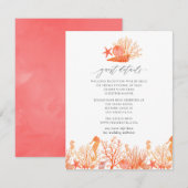 Living Coral Beach Bruiloft Gast Details Informatiekaartje (Voorkant / Achterkant)