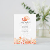 Living Coral Beach Bruiloft Gast Details Informatiekaartje (Staand voorkant)
