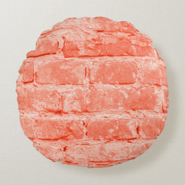 Living Coral. Brick wall background. Closeus Horiz Rond Kussen (Voorkant)