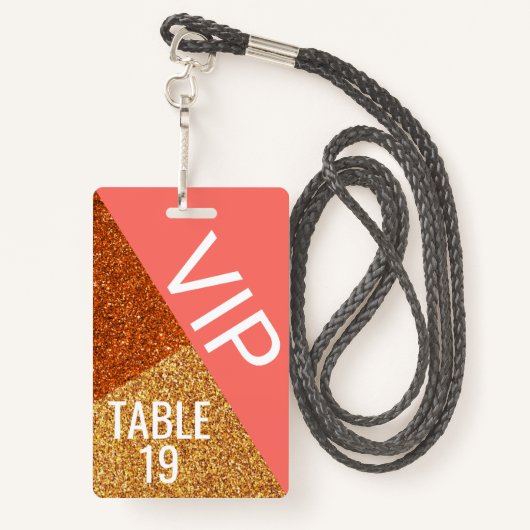 Living Coral Bruiloft VIP Creatieve Plaats Kaart Badge (Achterkant met draagriem)
