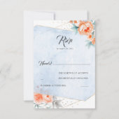 Living Coral Dusty Blue Floral bruiloft RSVP (Voorkant)