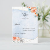 Living Coral Dusty Blue Floral bruiloft RSVP (Staand voorkant)