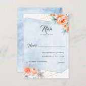 Living Coral Dusty Blue Floral bruiloft RSVP (Voorkant / Achterkant)