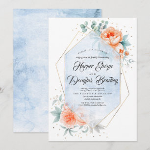 Living Coral Dusty Blue Floral verlovingsfeest Kaart