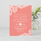 Living Coral Lace Beauful Wedding Kaart (Staand voorkant)
