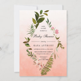 Living Coral Ombre Forest Fern Baby shower Kaart