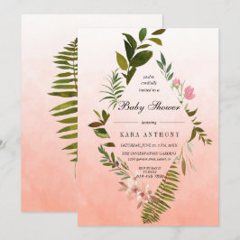 Living Coral Ombre Forest Fern Baby shower Kaart