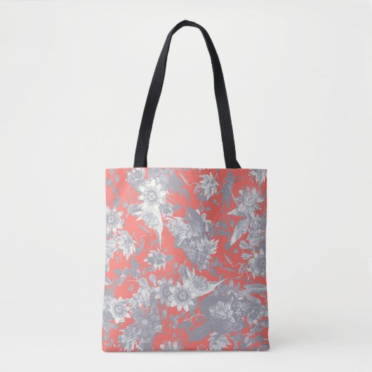 Living Coral Passion Flowers Patroon Tote Bag (Voorkant)