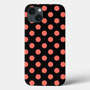 Living coral polka dots on black Case-Mate iPhone Case