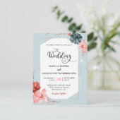 Living Coral Silver Grey Floral Waterverf Bruiloft Briefkaart (Staand voorkant)