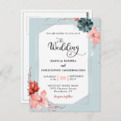 Living Coral Silver Grey Floral Waterverf Bruiloft Briefkaart (Voorkant / Achterkant)