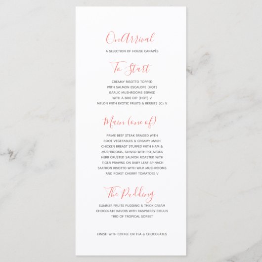 Living koraal moderne kunst dab bruiloft menu (Achterkant)