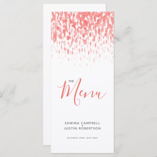 Living koraal moderne kunst dab bruiloft menu (Voorkant / Achterkant)