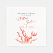 Living koraal oranje blauwe waterverf bruiloft aan servet (Voorkant)