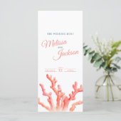 Living koraal waterverf bruiloft blauw sinaasappel menu (Staand voorkant)