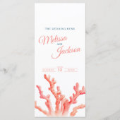 Living koraal waterverf bruiloft blauw sinaasappel menu (Voorkant)