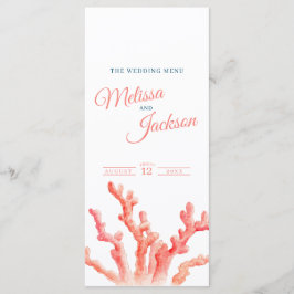 Living koraal waterverf bruiloft blauw sinaasappel menu