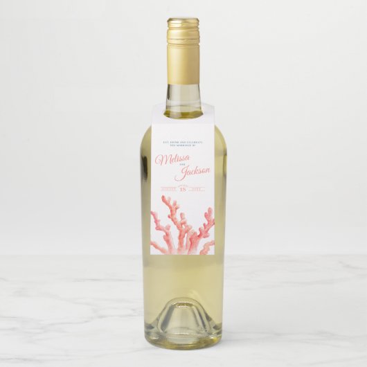 Living koraal waterverf huwelijk aangepast flessenhanger (Op fles)