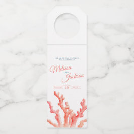 Living koraal waterverf huwelijk aangepast flessenhanger