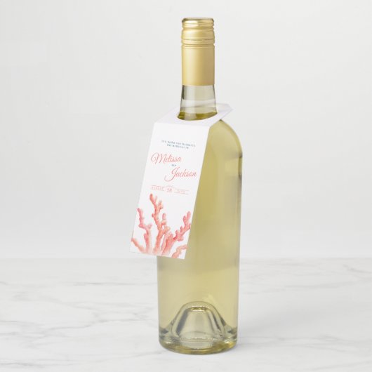 Living koraal waterverf huwelijk aangepast flessenhanger (Schuin)