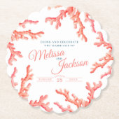 Living koraal waterverf huwelijk aangepast kartonnen onderzetters (Voorkant)