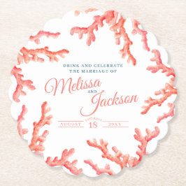 Living koraal waterverf huwelijk aangepast kartonnen onderzetters