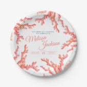 Living koraal waterverf huwelijk aangepast papieren bordje (Voorkant)