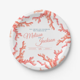 Living koraal waterverf huwelijk aangepast papieren bordje