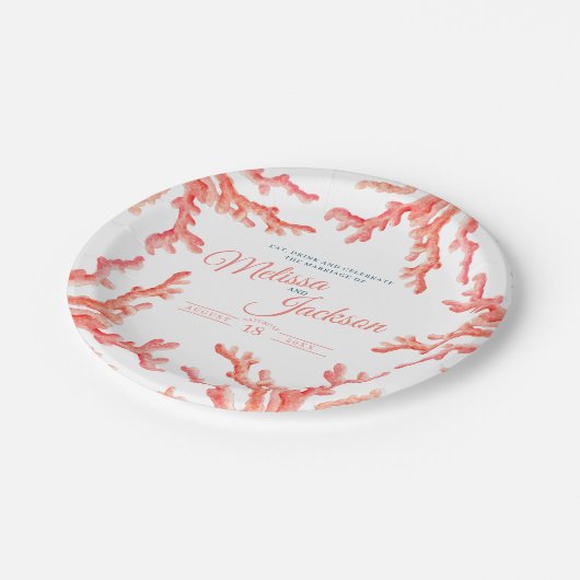 Living koraal waterverf huwelijk aangepast papieren bordje (Gekanteld)