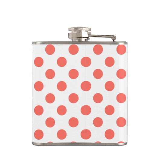 Living koraalpolka-punten op wit heupfles (Achterkant)