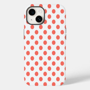 Living koraalpolka-punten op wit iPhone 14 hoesje