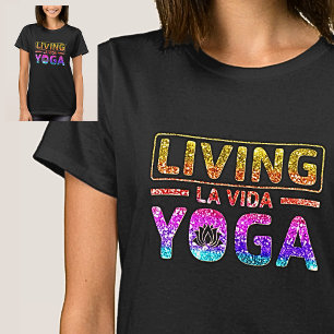 Living La Vida Yoga Pastel Rainbow on Black T-shirt