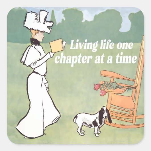 Living life one chapter at a time vierkante sticker (Voorkant)
