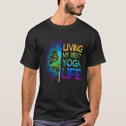 Living My Best Yoga Life colourful yoga pose manda T-shirt (Voorkant)