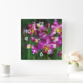 Living Room - Paarse orchideeën Foto Vierkante Klok (Huis)