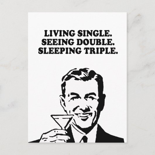 LIVING SINGLE - ZIEN DUBBEL - SLAPEN TRIPLE T- BRIEFKAART (Voorkant)