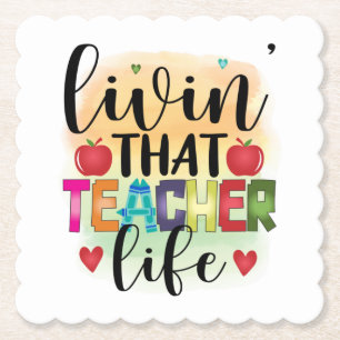 Living That Teacher Life - Gift For Teachers Kartonnen Onderzetters