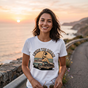 Living the Dream Retro Auto Zonsondergang T-shirt
