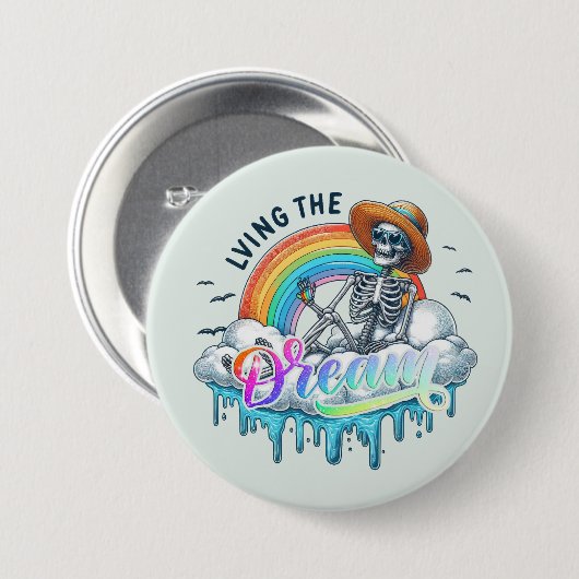 Living The Dream - Skelet Ronde Button 7,6 Cm (Voorkant /achterkant)