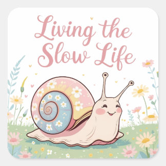 Living the Slow Life | Pastel Floral Snail Vierkante Sticker