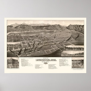 Livingston, MT Panorama Map - 1884 Poster