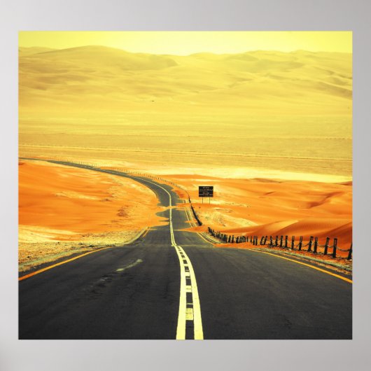 Liwa Oasis Asfalt Road, duinen. Poster (Voorkant)