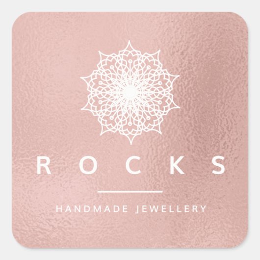 Liz Mandala Roze Rose Gold Metallic White 1 Vierkante Sticker (Voorkant)