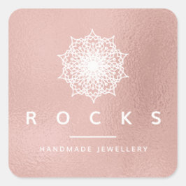 Liz Mandala Roze Rose Gold Metallic White 1 Vierkante Sticker