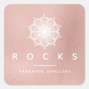 Liz Mandala Roze Rose Gold Metallic White 1 Vierkante Sticker