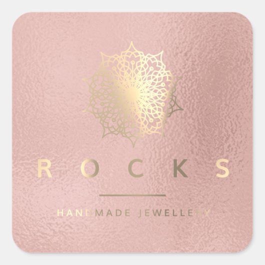 Liz Mandala Roze Rose Gold Metallic White 2 Vierkante Sticker (Voorkant)