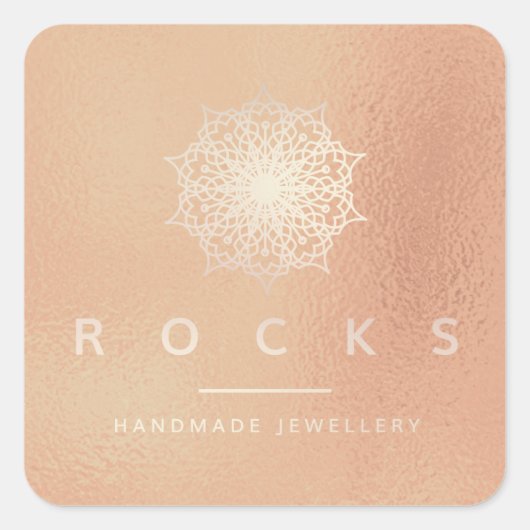 Liz Mandala Roze Rose Gold Metallic White 3 Vierkante Sticker (Voorkant)